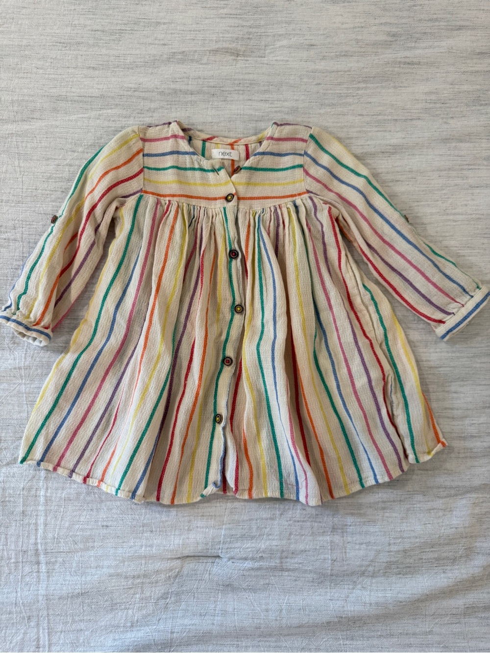 Next Cream Button-Front Kids Dress with Rainbow Stripes